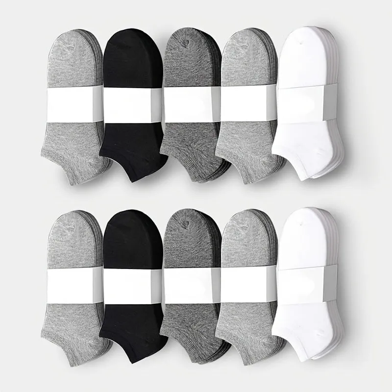 10pair Men's Breathable Athletic Solid Crew Comfortable Cotton Ankle Socks