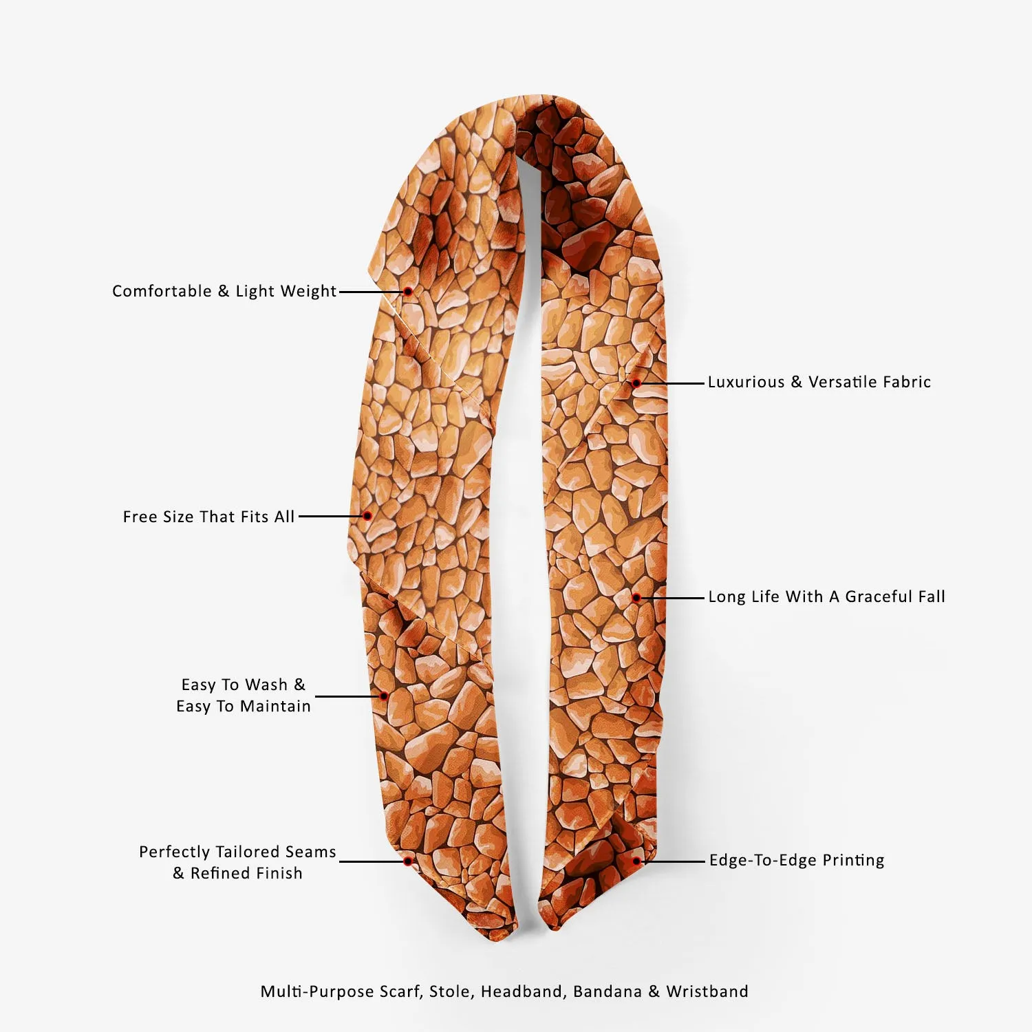 Abstract Décor Printed Scarf | Neckwear Balaclava | Girls & Women | Soft Poly Fabric