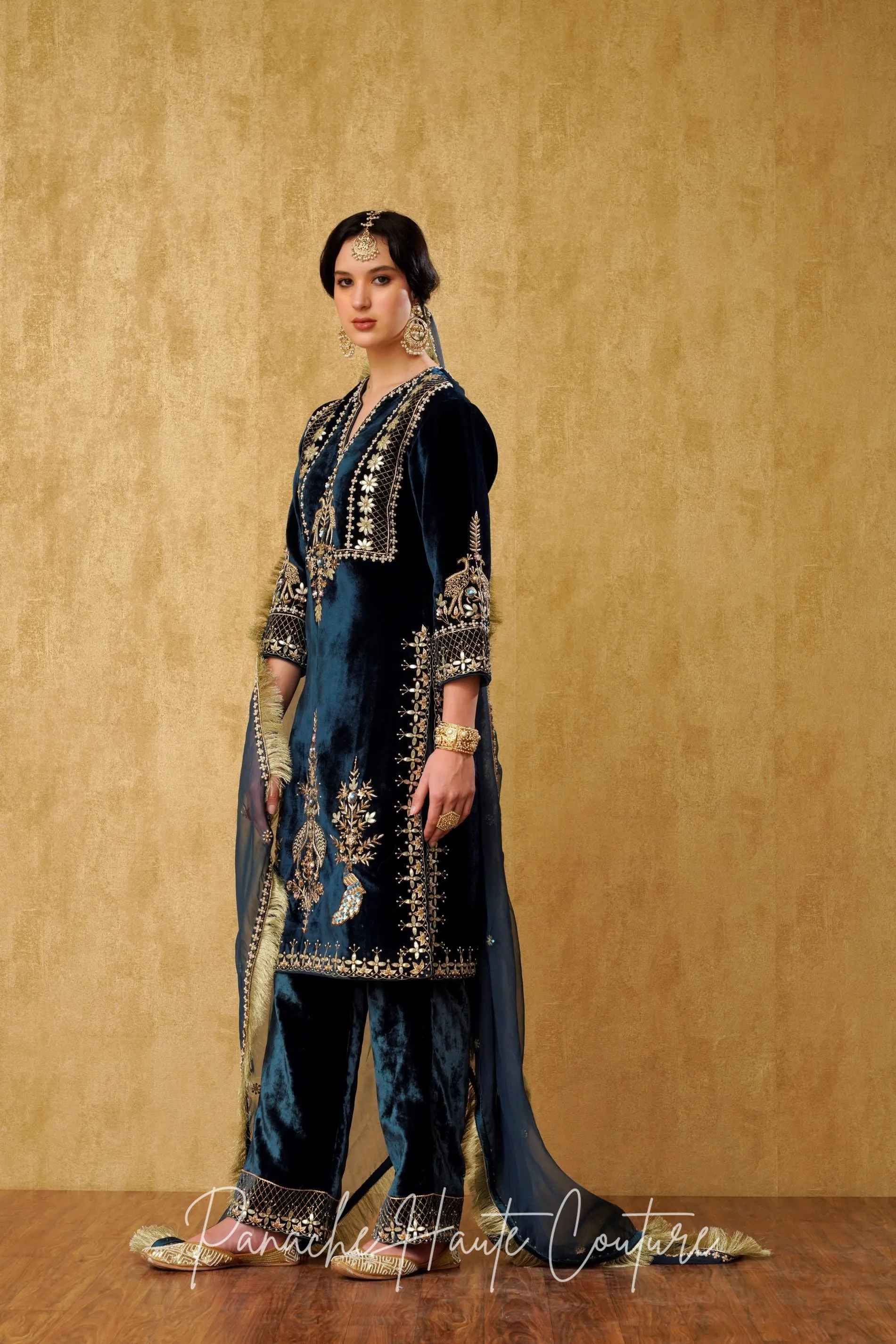 Blue Silk Velvet Punjabi Suit: Luxurious Ethnic Wear for Women