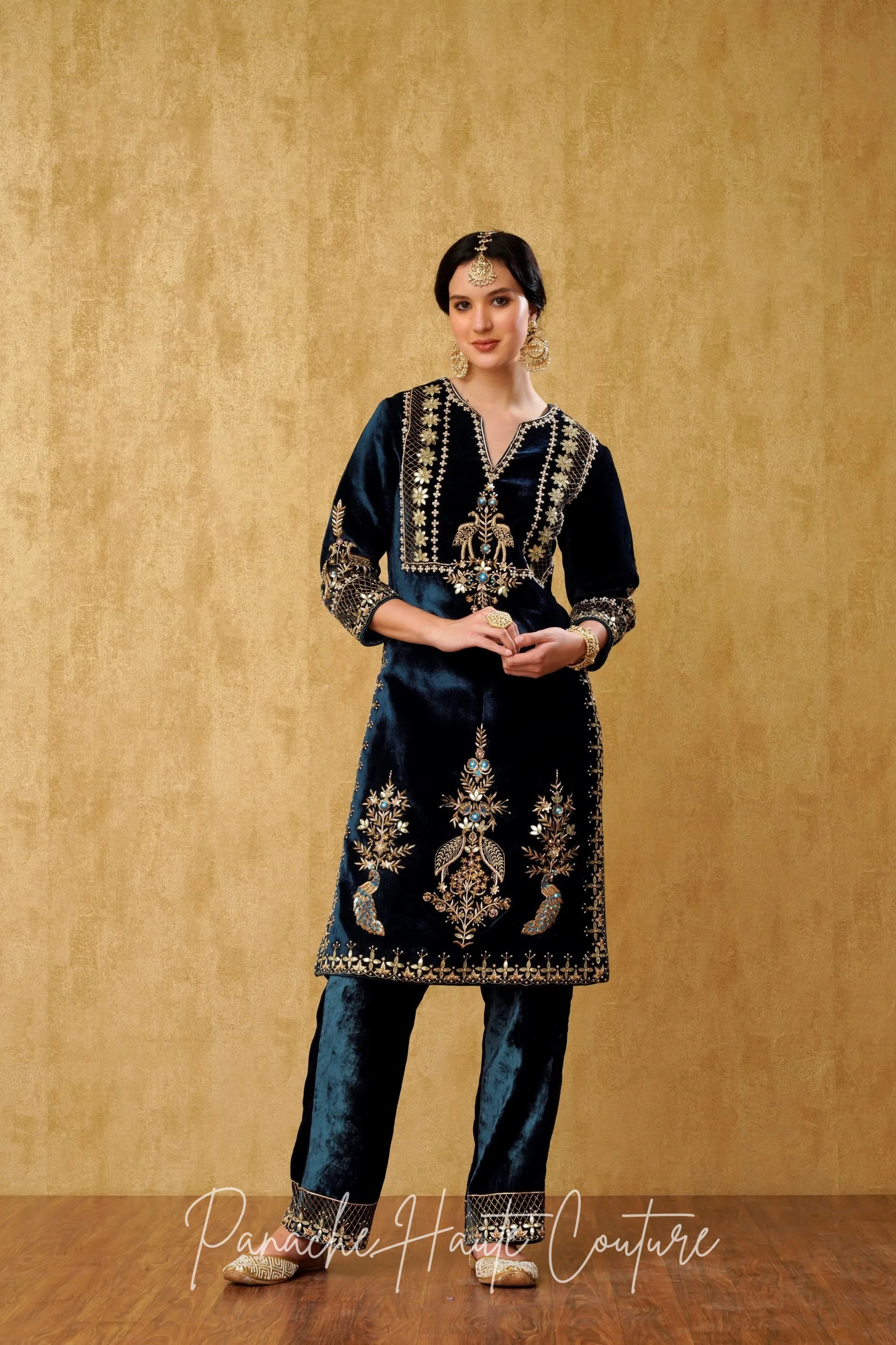 Blue Silk Velvet Punjabi Suit: Luxurious Ethnic Wear for Women
