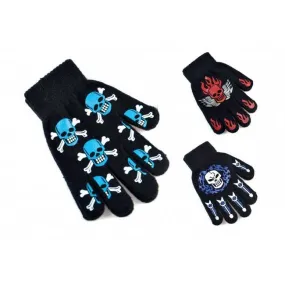 Boys Gripper Gloves Magic Skull and Crossbones Design - Pack of 12