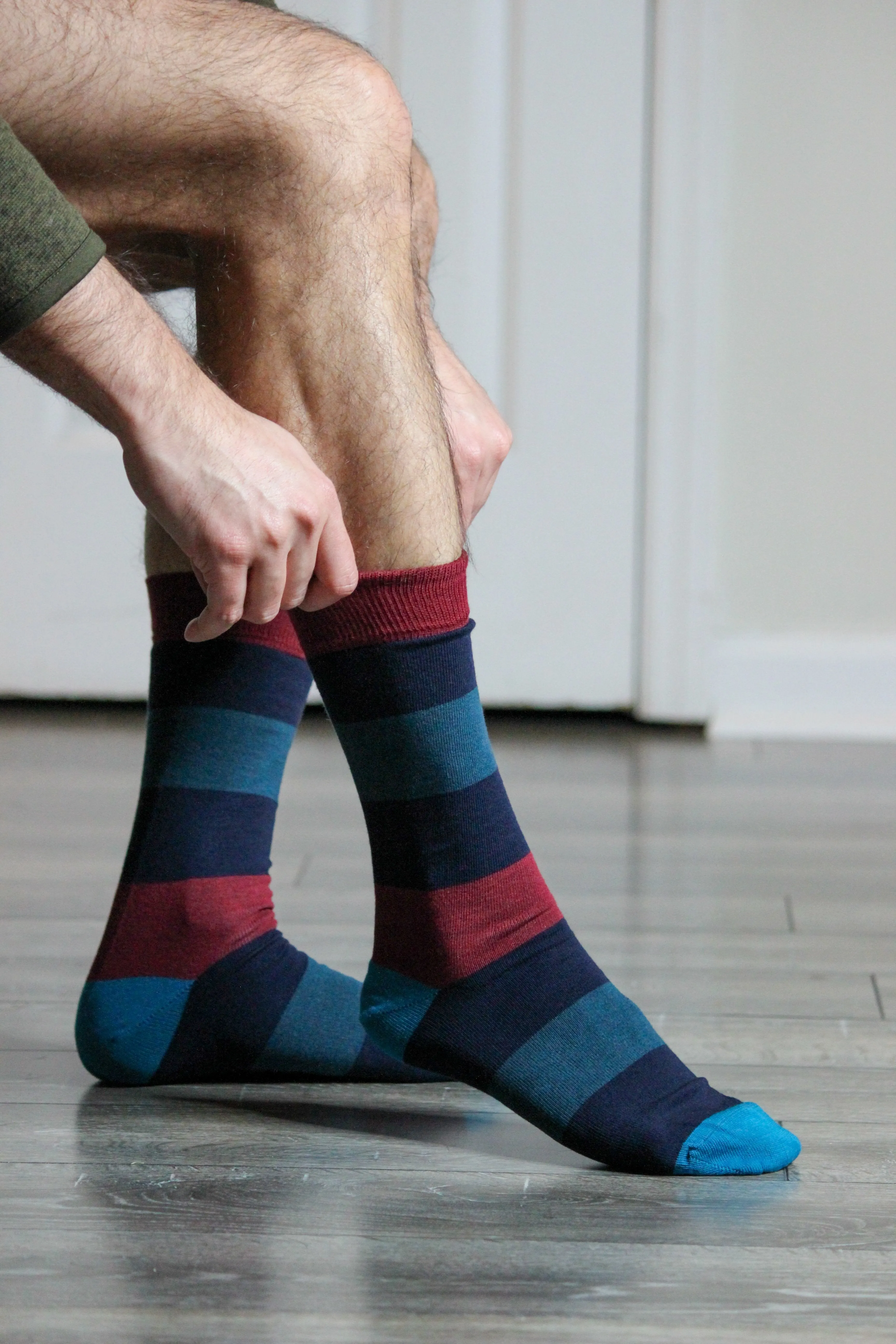 Combed Cotton Colorful Rugby Striped Patterned Men's 3 Pr. Pack Socks