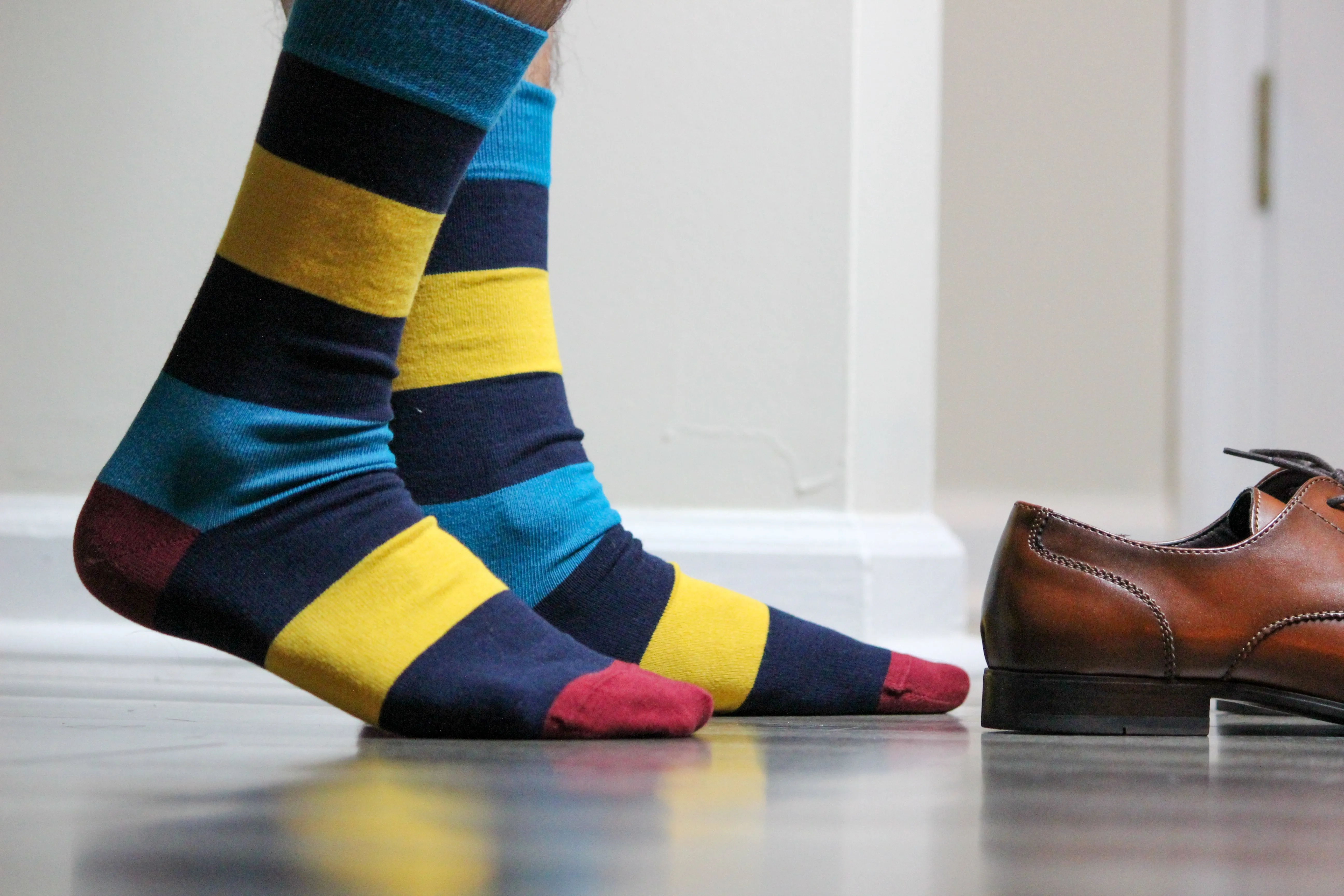 Combed Cotton Colorful Rugby Striped Patterned Men's 3 Pr. Pack Socks