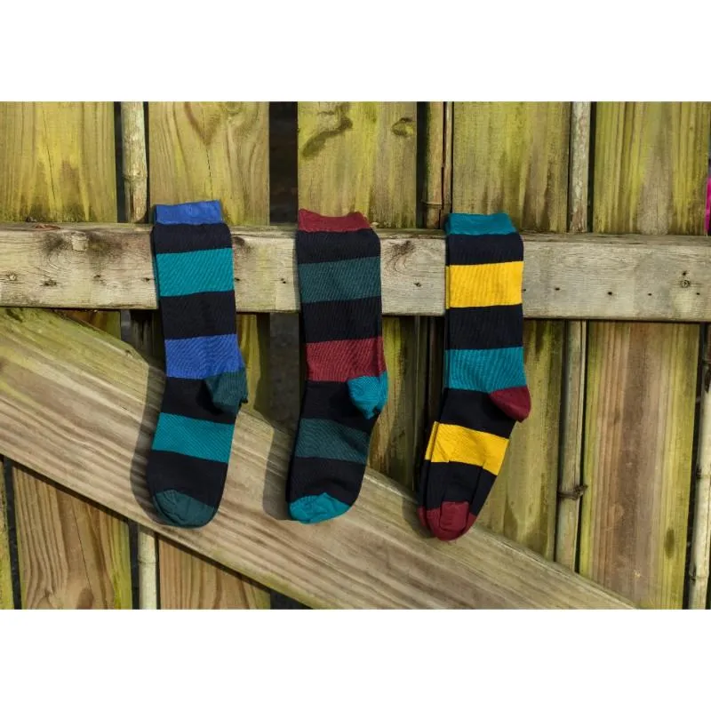 Combed Cotton Colorful Rugby Striped Patterned Men's 3 Pr. Pack Socks