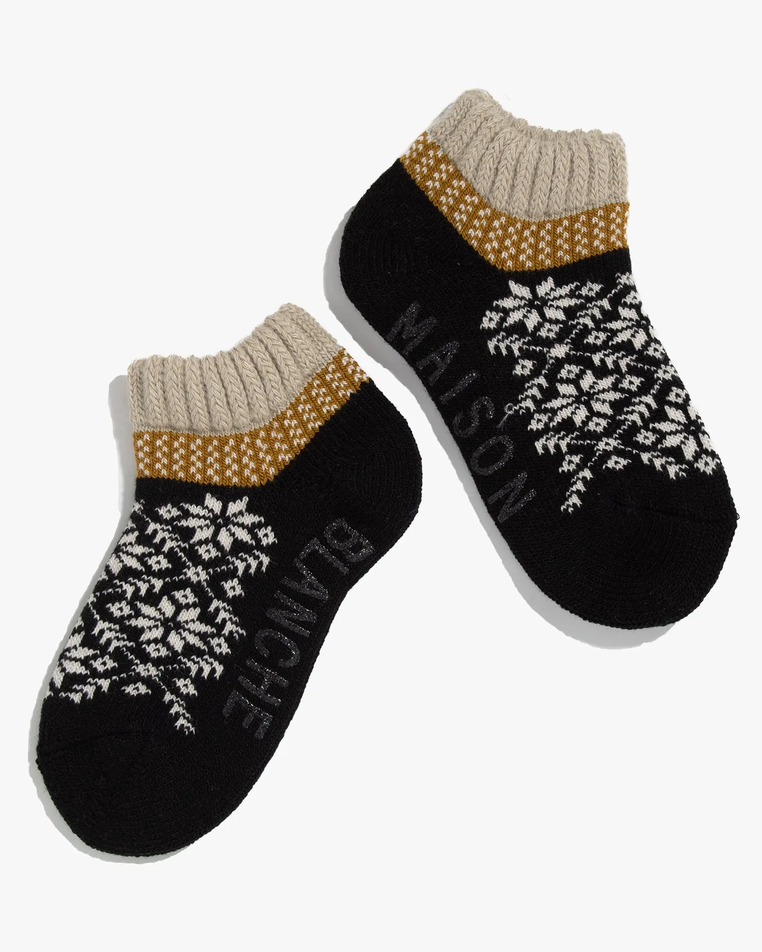 Debby Co., Ankle Socks, Maison Blanche Collection, Black and Gold with Nordic Pattern