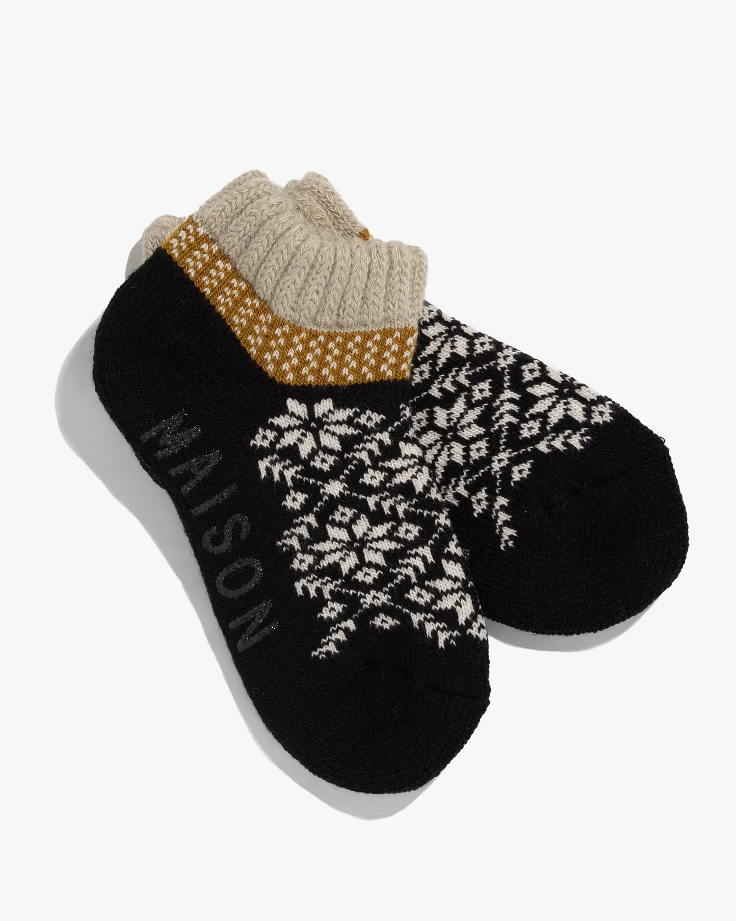 Debby Co., Ankle Socks, Maison Blanche Collection, Black and Gold with Nordic Pattern