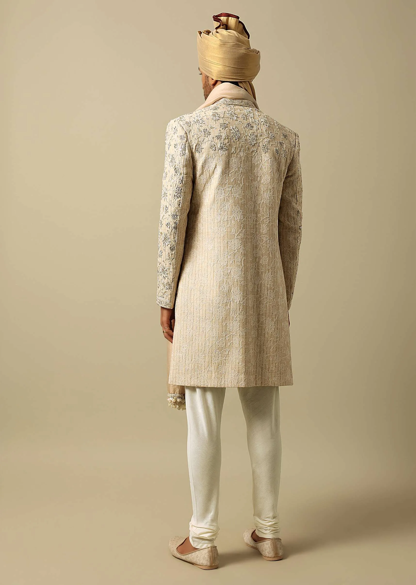 Luxurious Beige Silk Sherwani