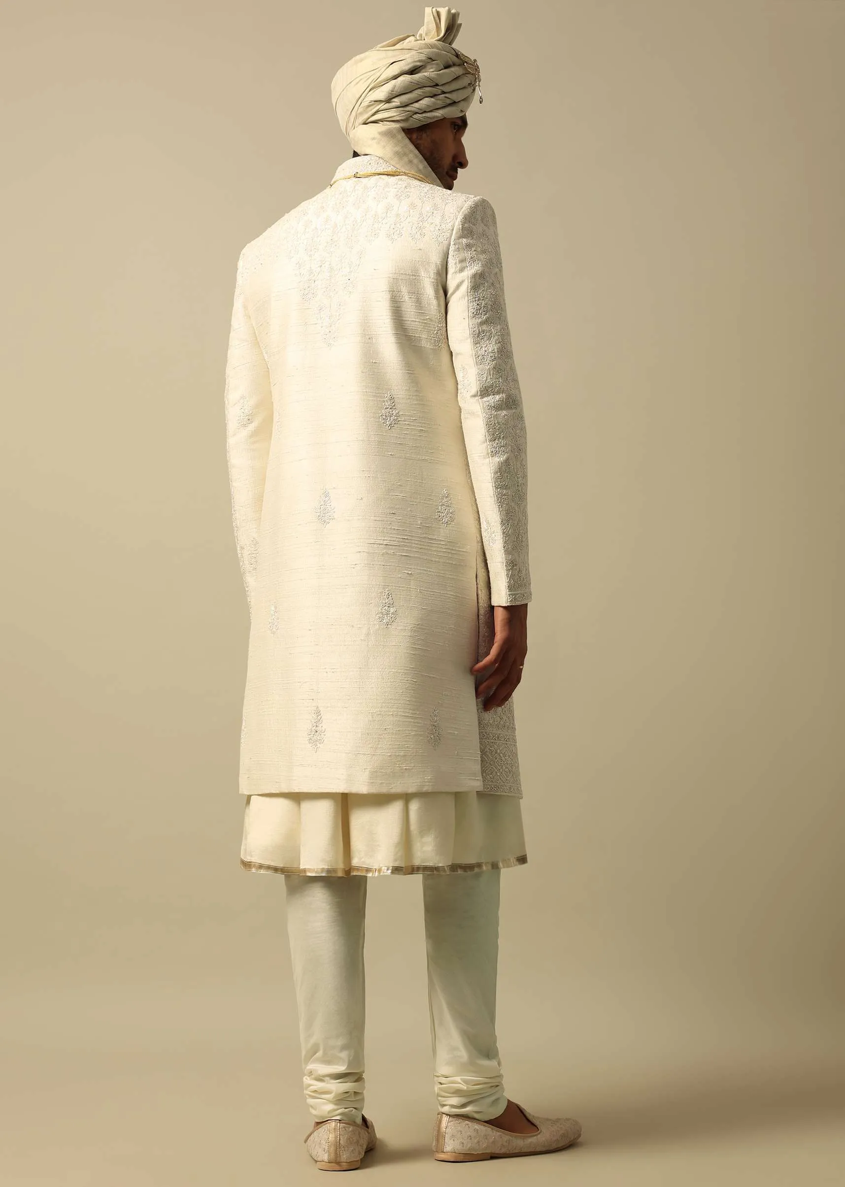 Luxurious White Raw Silk Sherwani