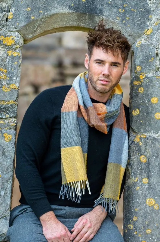 Orange and Smoke Check Lambswool Scarf - McNutt of Donegal