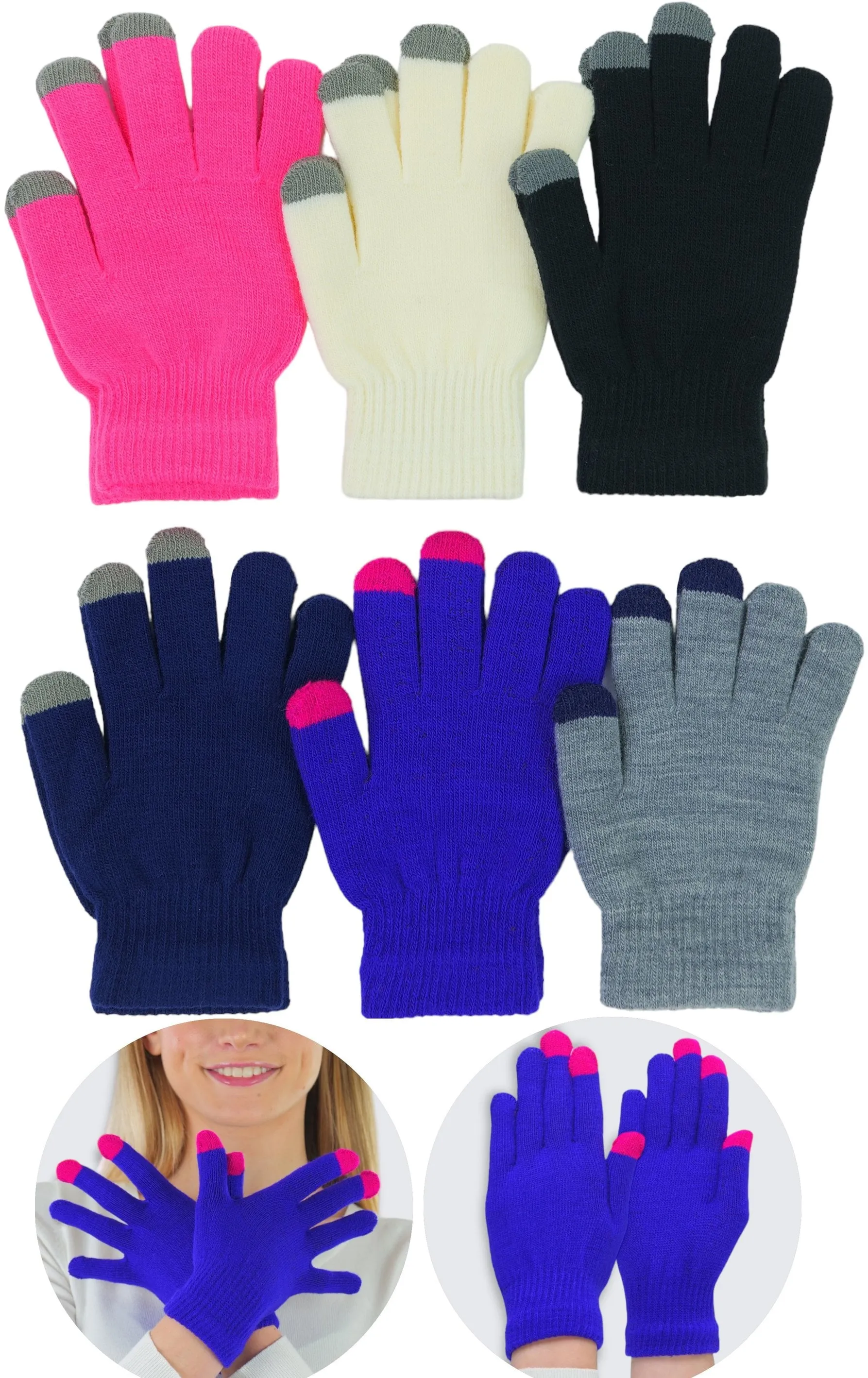 Pack of 6 Assorted Plush Magic Gloves - One Size