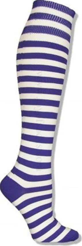 Purple and White Mini Hoop Striped Athletic Knee High Socks (Medium)