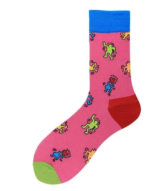 SF545 Hot Pink Colorful Dancing People Socks