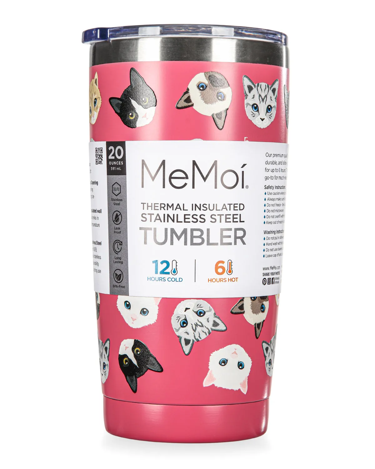 Thermal Insulated Stainless Steel Cats Pattern 20 Oz Coffee Tumbler