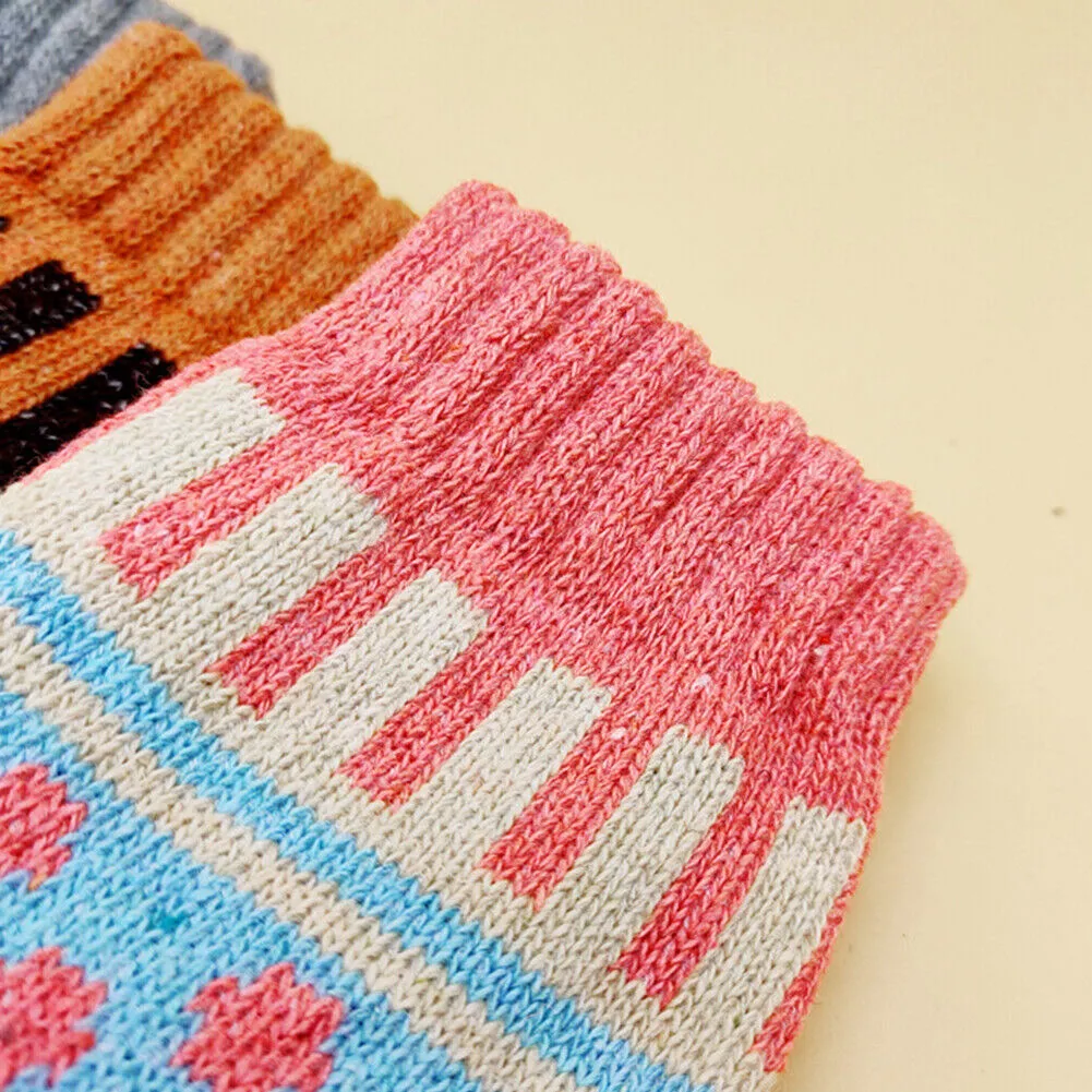 US 5 Pairs Wool Socks Womens Winter Warm Thick Knit Cabin Cozy Crew Socks 5-9