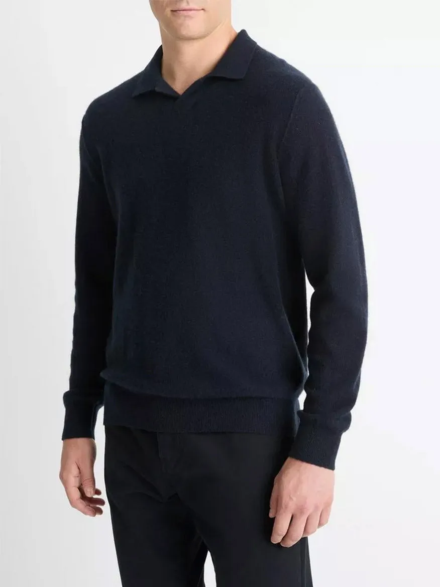 Vince Plush Cashmere Johnny-Collar Polo in Coastal