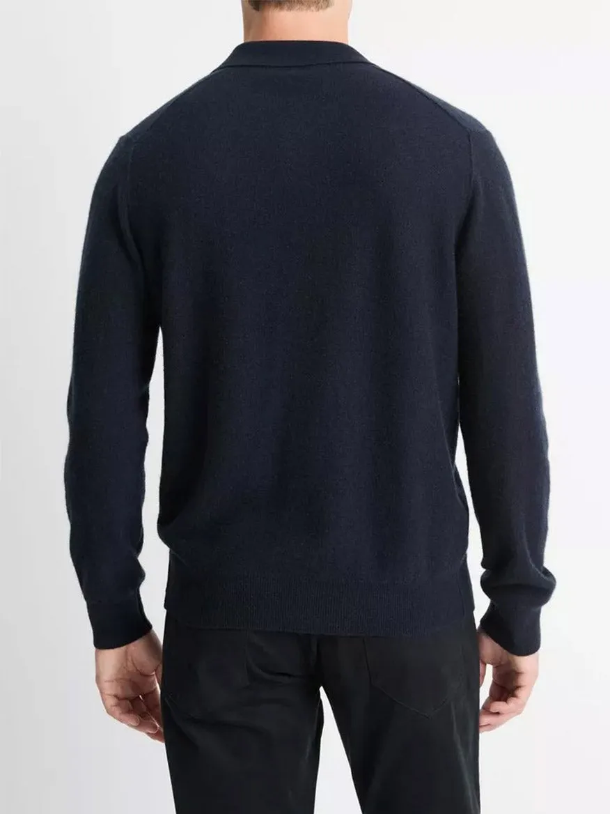 Vince Plush Cashmere Johnny-Collar Polo in Coastal