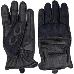 VL480B Denim & Leather Motorcycle Gloves (Black) with Mobile Phone Touchscreen