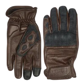VL480Br Denim & Leather Motorcycle Gloves (Brown) with Mobile Phone Touchscreen