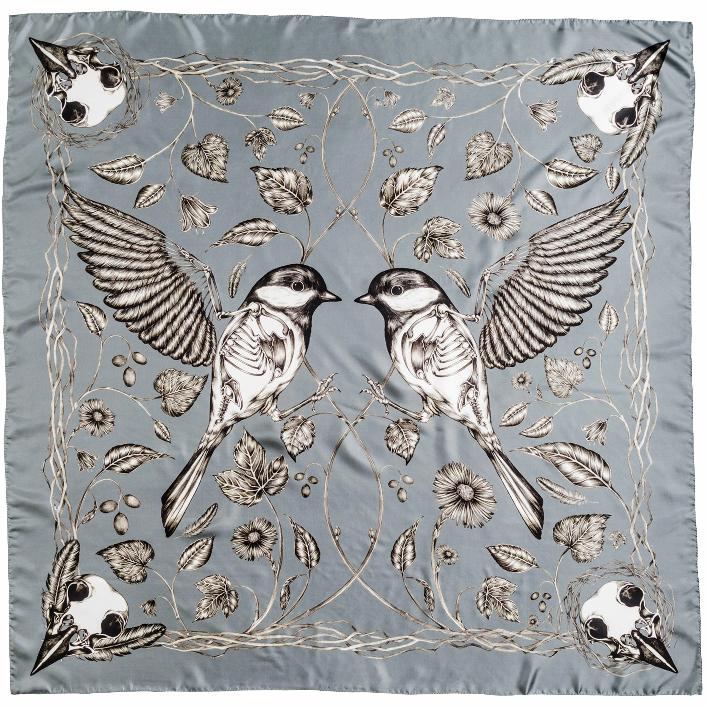Vårfåglar Silk Scarf Grey-Blue